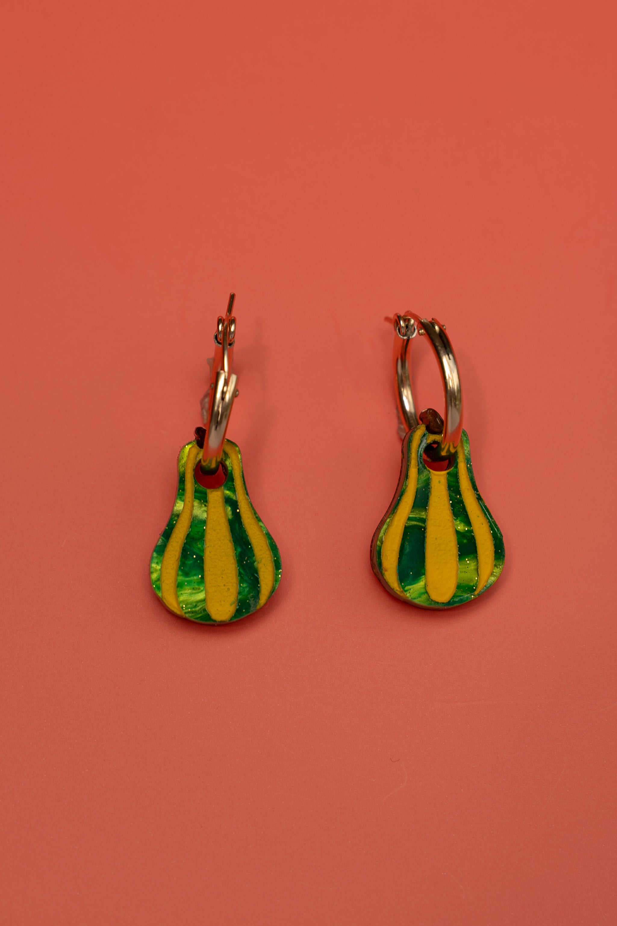 Green and Yellow Gourd Hoop Earrings
