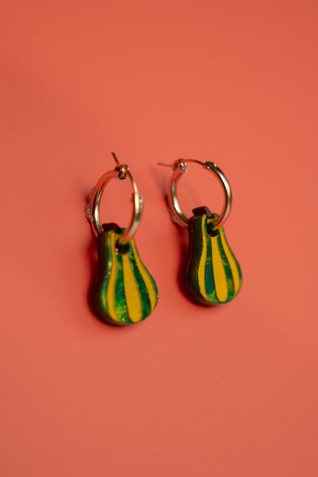 Green and Yellow Gourd Hoop Earrings