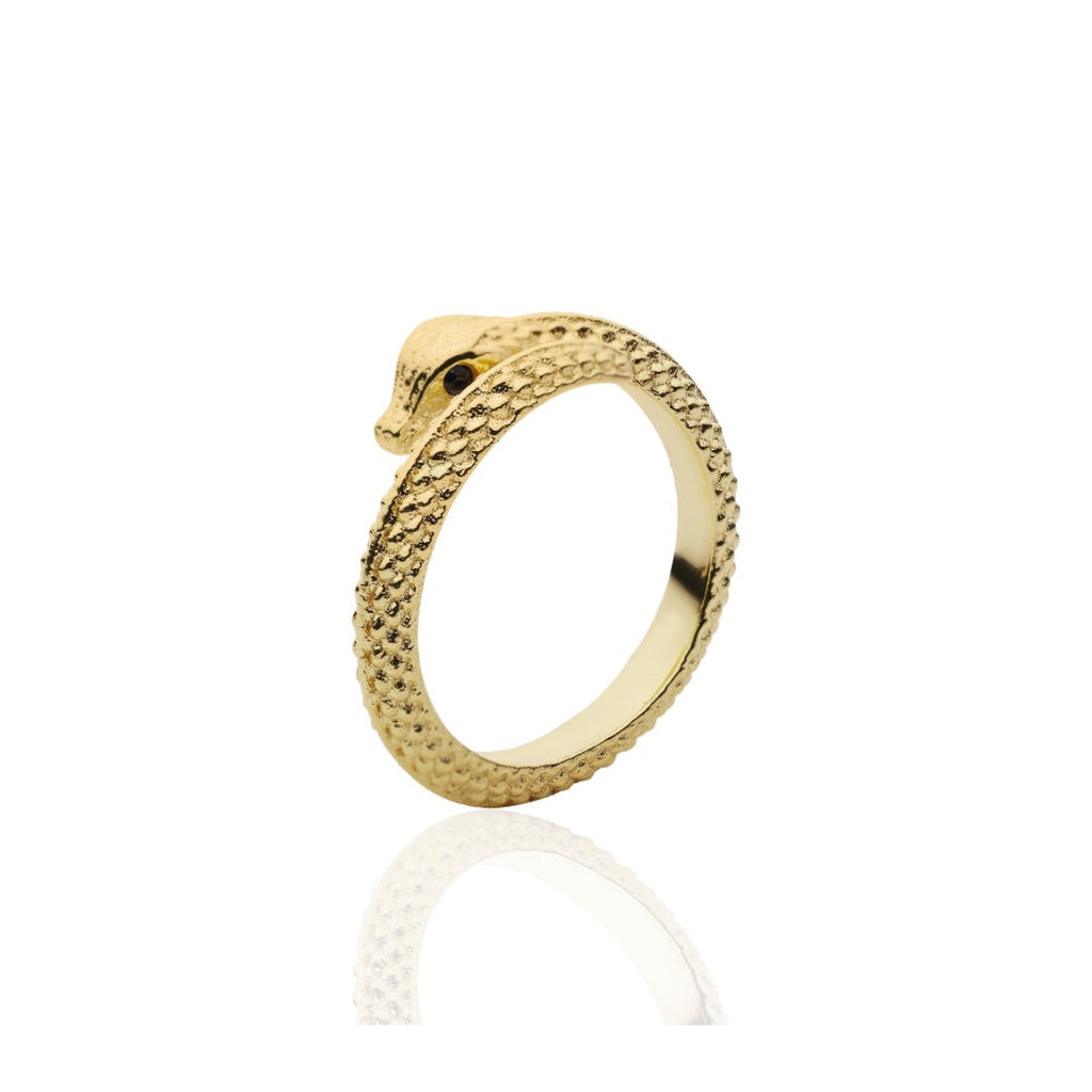Medusa Gold Snake Ring : Black Spinel