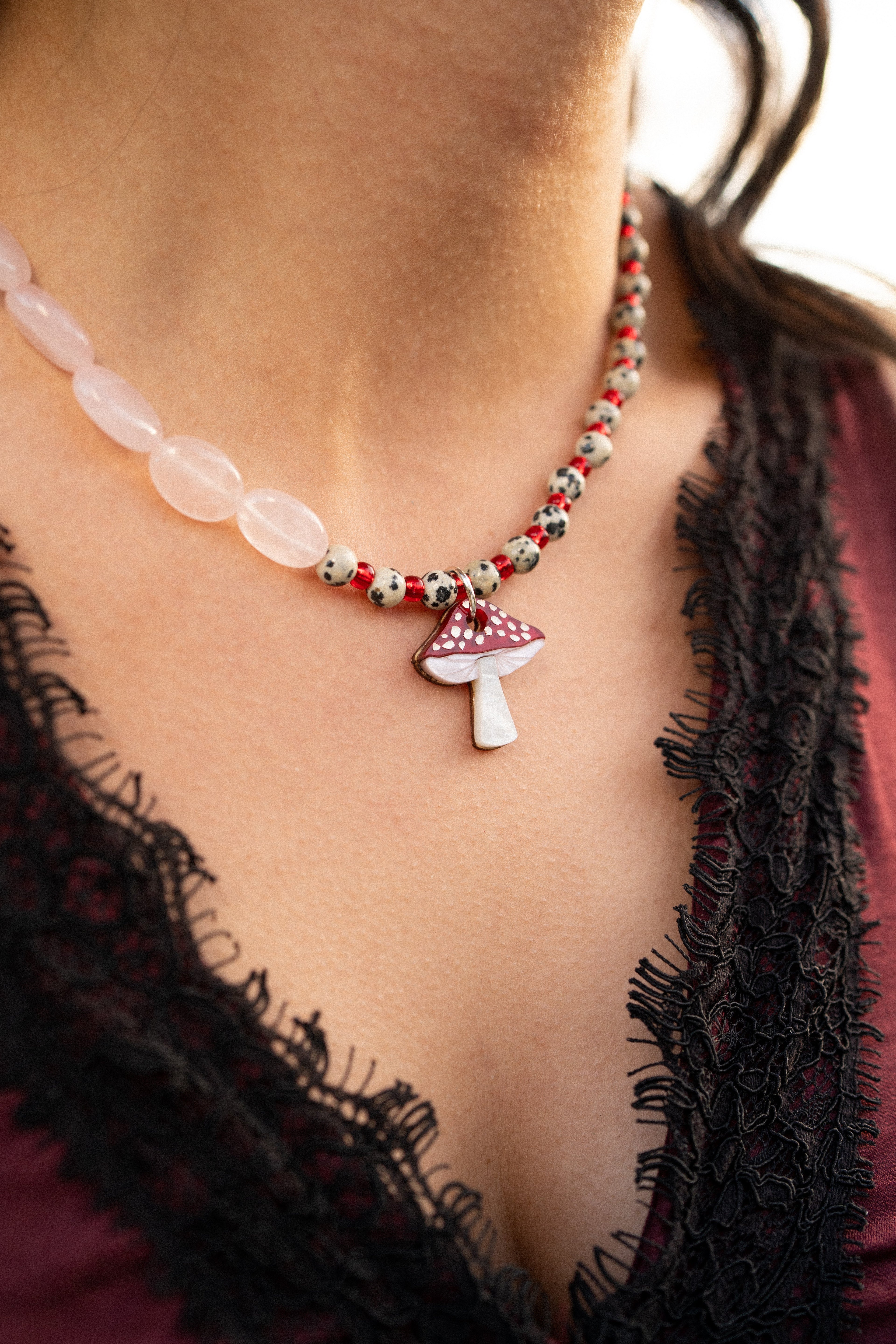 Mushroom Forest Beaded Necklace