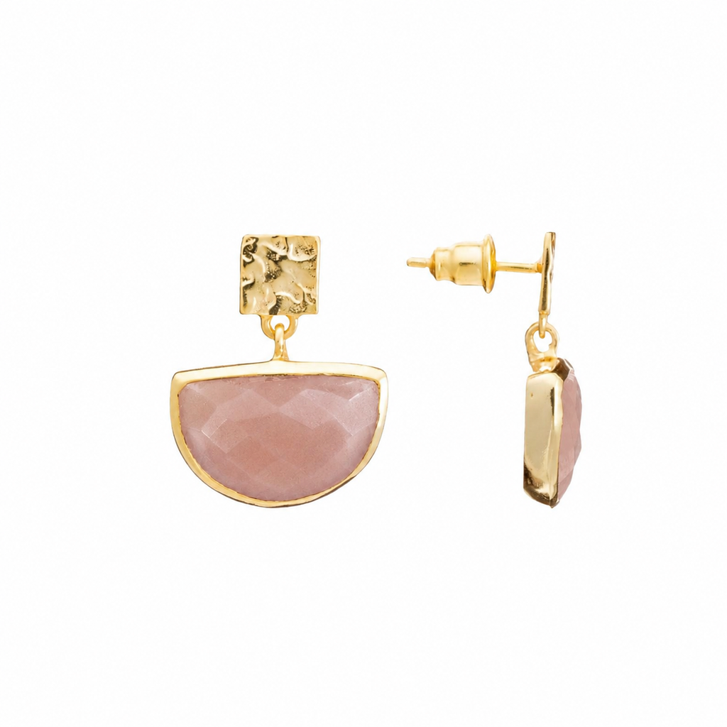 Athena Halfmoon Gemstone Earrings: Peach Moonstone