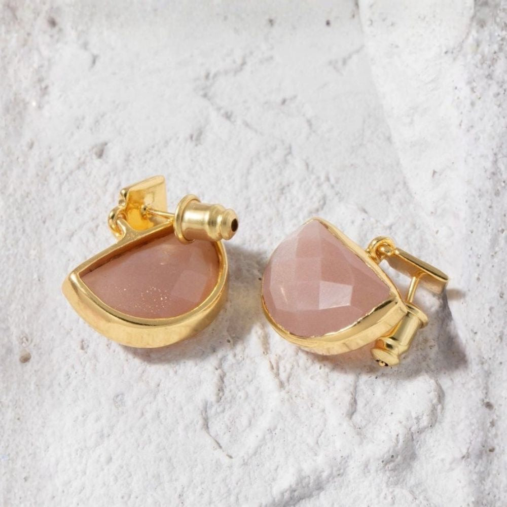 Athena Halfmoon Gemstone Earrings: Peach Moonstone