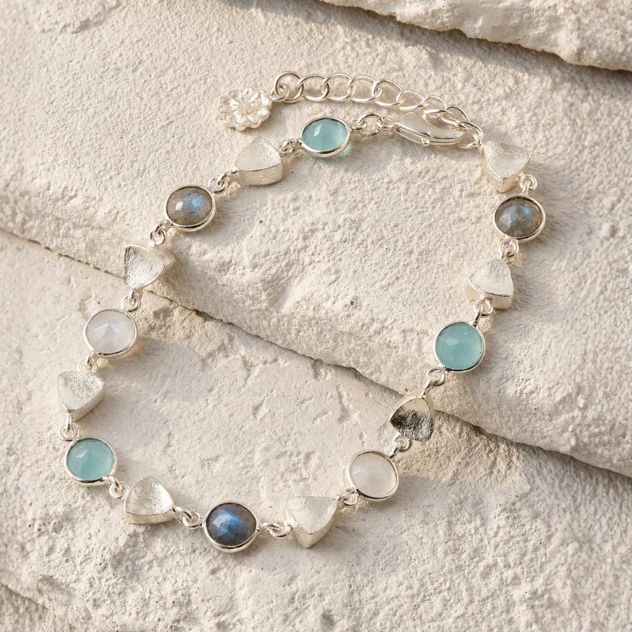 Silver Sara Mixed Gemstone Nugget Bracelet Pariba Onyx, Labradorite & Moonstone