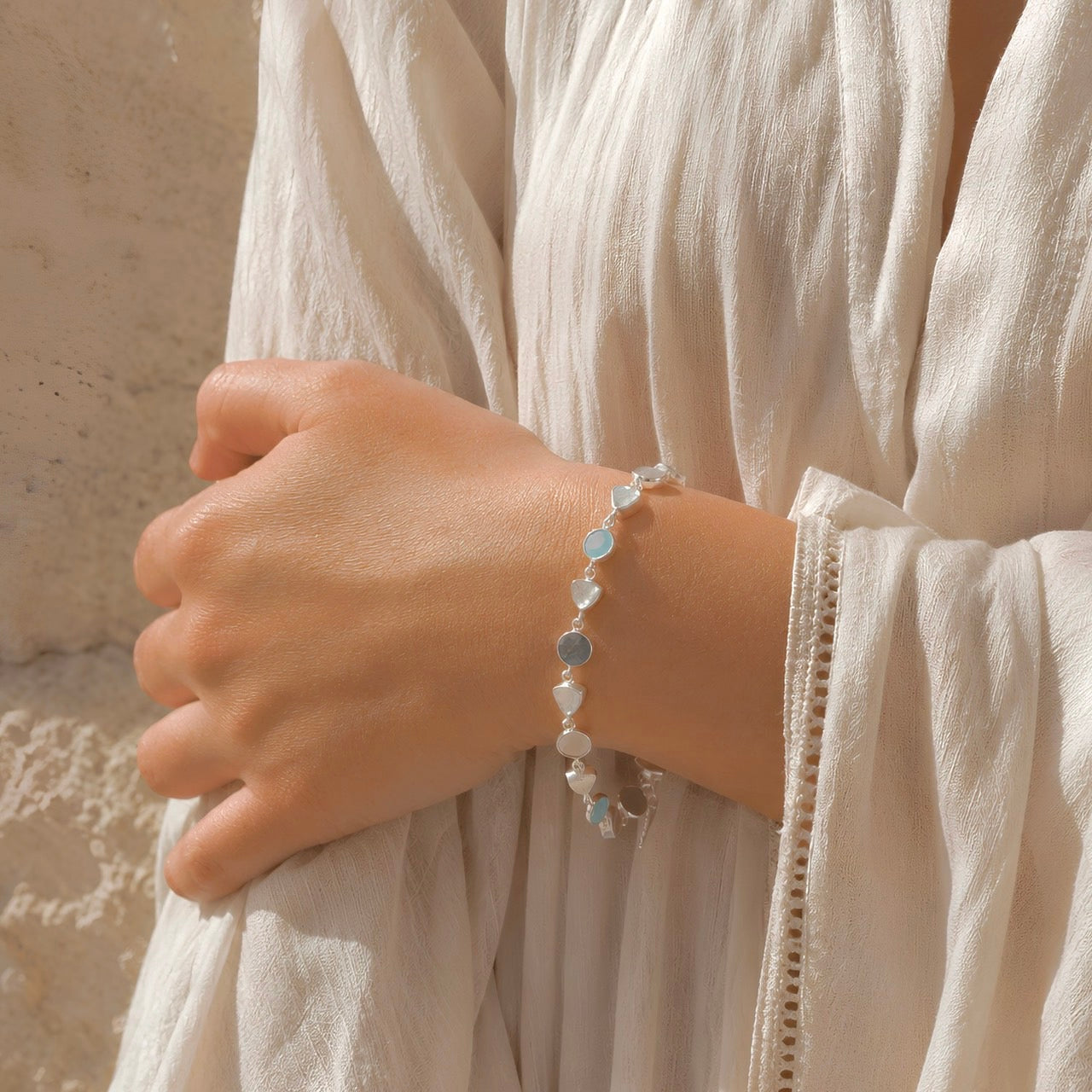 Silver Sara Mixed Gemstone Nugget Bracelet Pariba Onyx, Labradorite & Moonstone