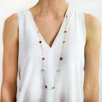 Penelope Multi-Stone Necklace: Fuchsia Onyx, Peach Moon stone & Red Jade