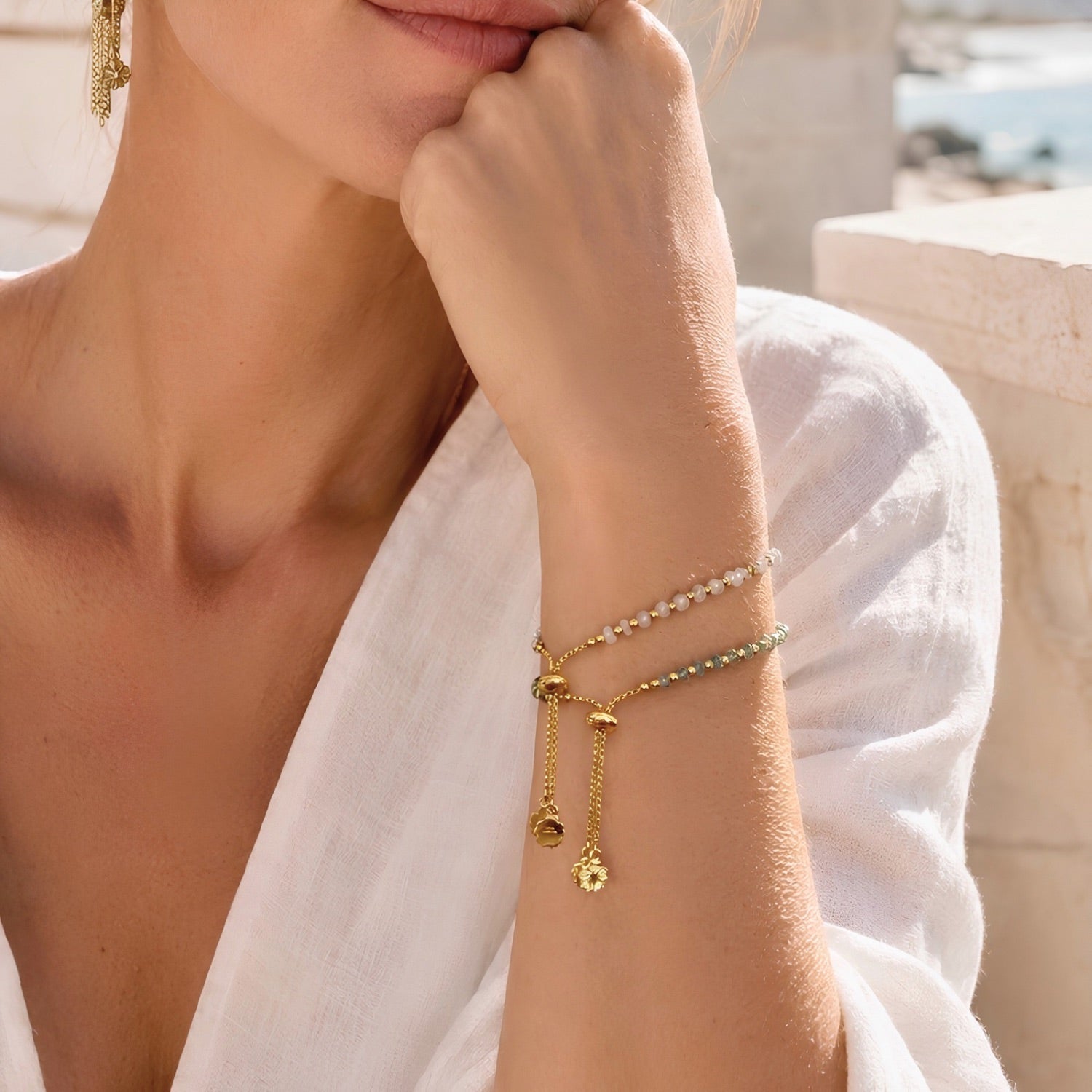 Athena Gem Beaded Adjustable Slider Bracelet Multi-tourmaline