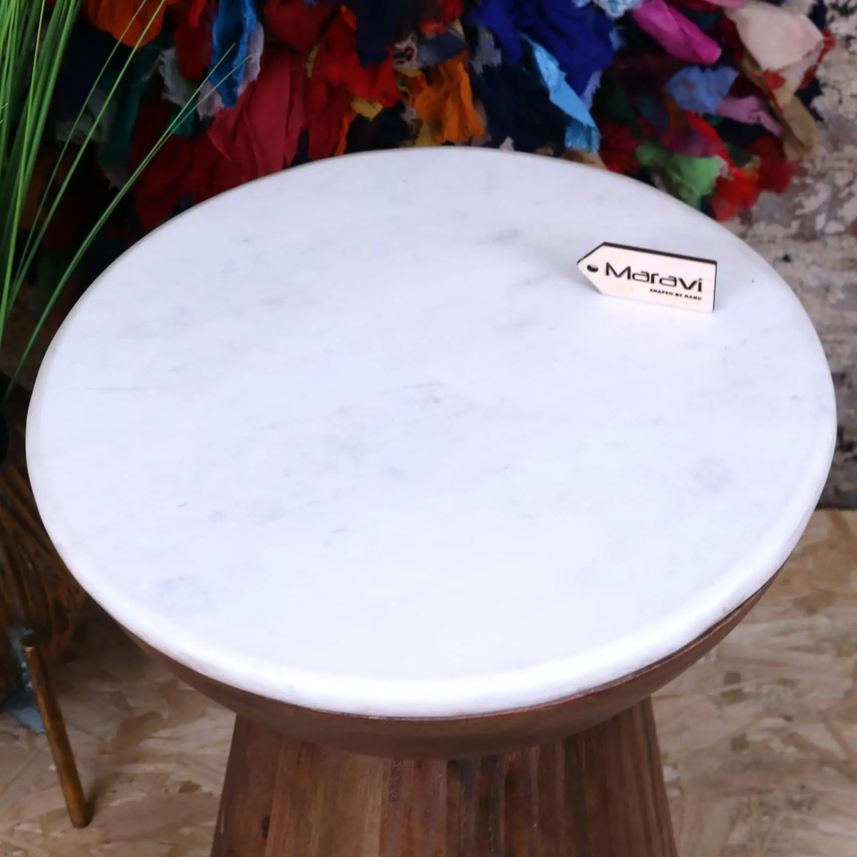 Mandawa Mango Wood and Marble Side Table