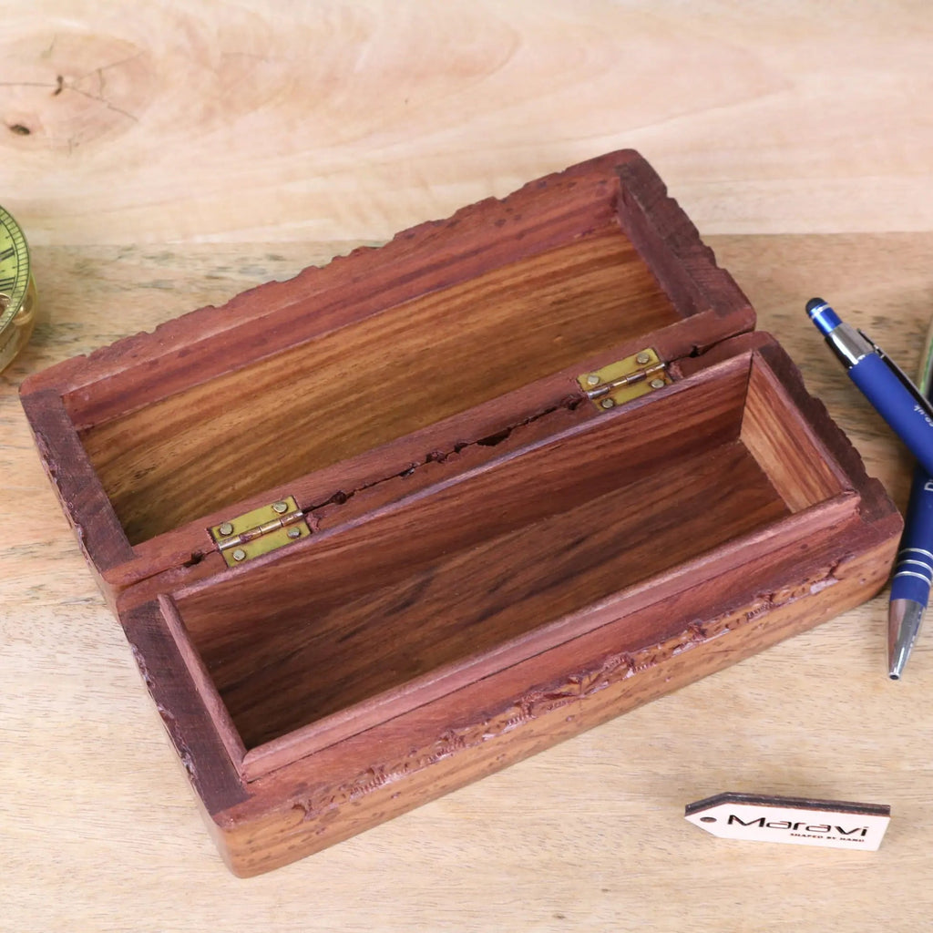 Daipur Sheesham Wood Pen Box Hand Carved