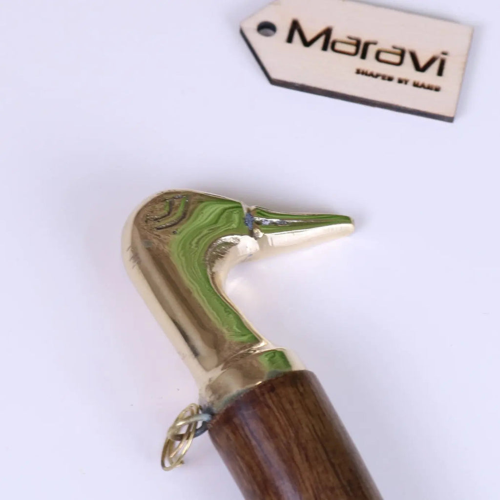 Naka Long Shoe Horn Wooden Brass Animal Top 46cm