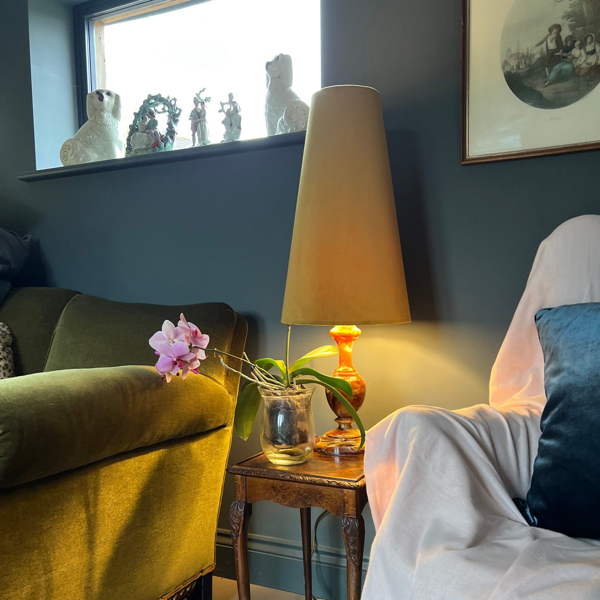 Mustard Velvet Lampshade | Extra Tall Cone Light Shade | Bespoke Handmade UK