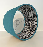 Teal Velvet & Zebra Cotton Double Sided Drum Lampshade | Handmade Ceiling Light Shade | Bespoke UK