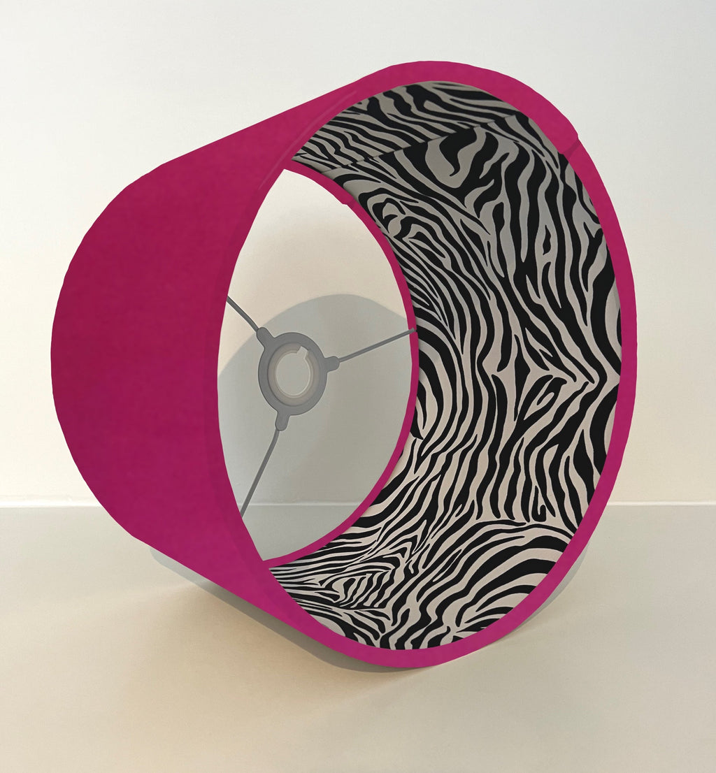 Hot Pink Velvet & Zebra Cotton Double Sided Drum Lampshade | Handmade Ceiling Light Shade | Bespoke UK