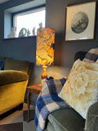 Floral midnight Velvet cylinder lampshade, extra tall lampshade