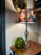 Black & Pink Botanical Velvet Lampshade | French Drum Ceiling Light Shade | Bespoke Handmade Empire Lampshade