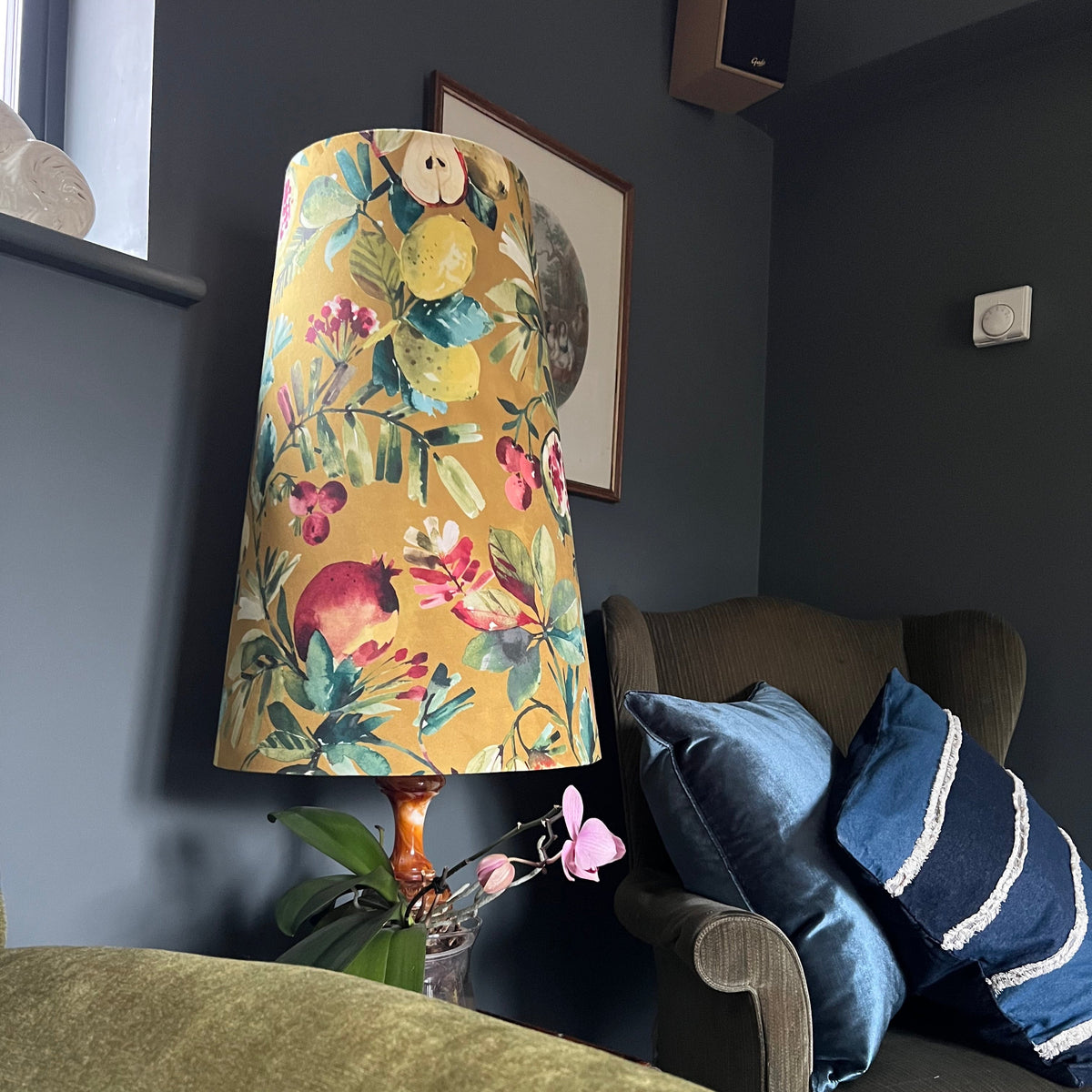 Fruta fig Velvet cone lampshade, extra tall lampshade, Gold