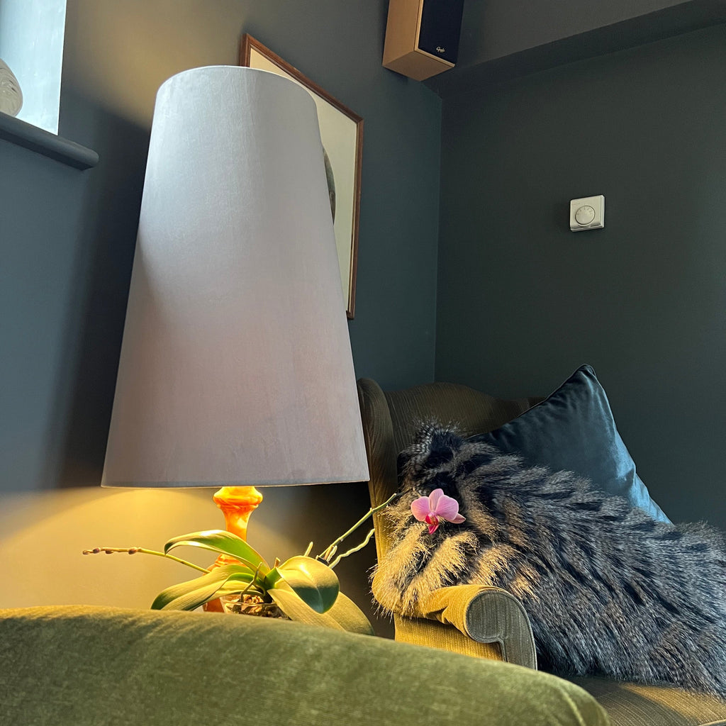 Grey Velvet Lampshade | Extra Tall Cone Light Shade | Bespoke Handmade UK