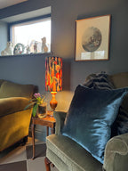 Botanical black velvet cylinder lampshade, extra tall lampshade