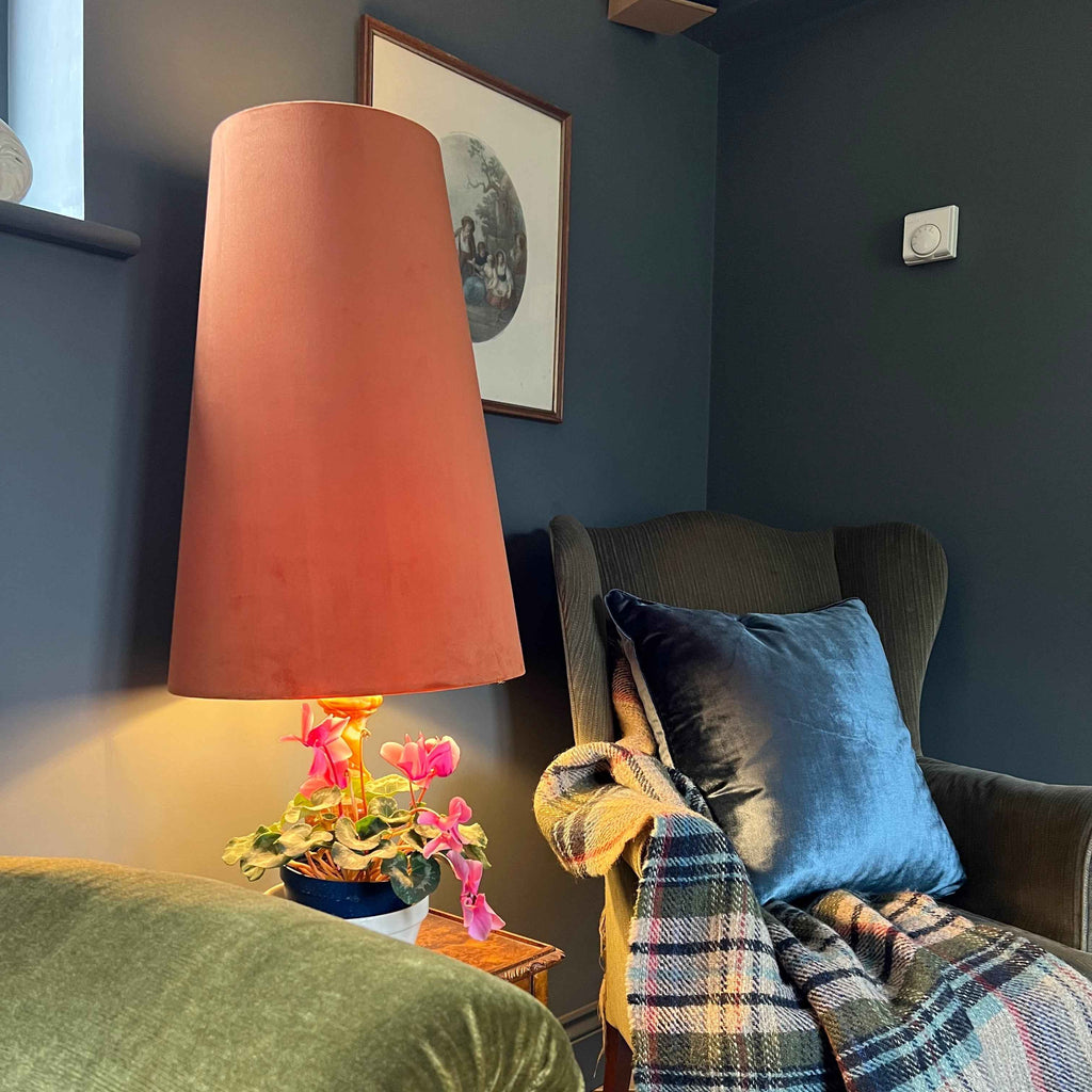 Burnt Orange Velvet Lampshade | Extra Tall Cone Light Shade | Bespoke Handmade UK
