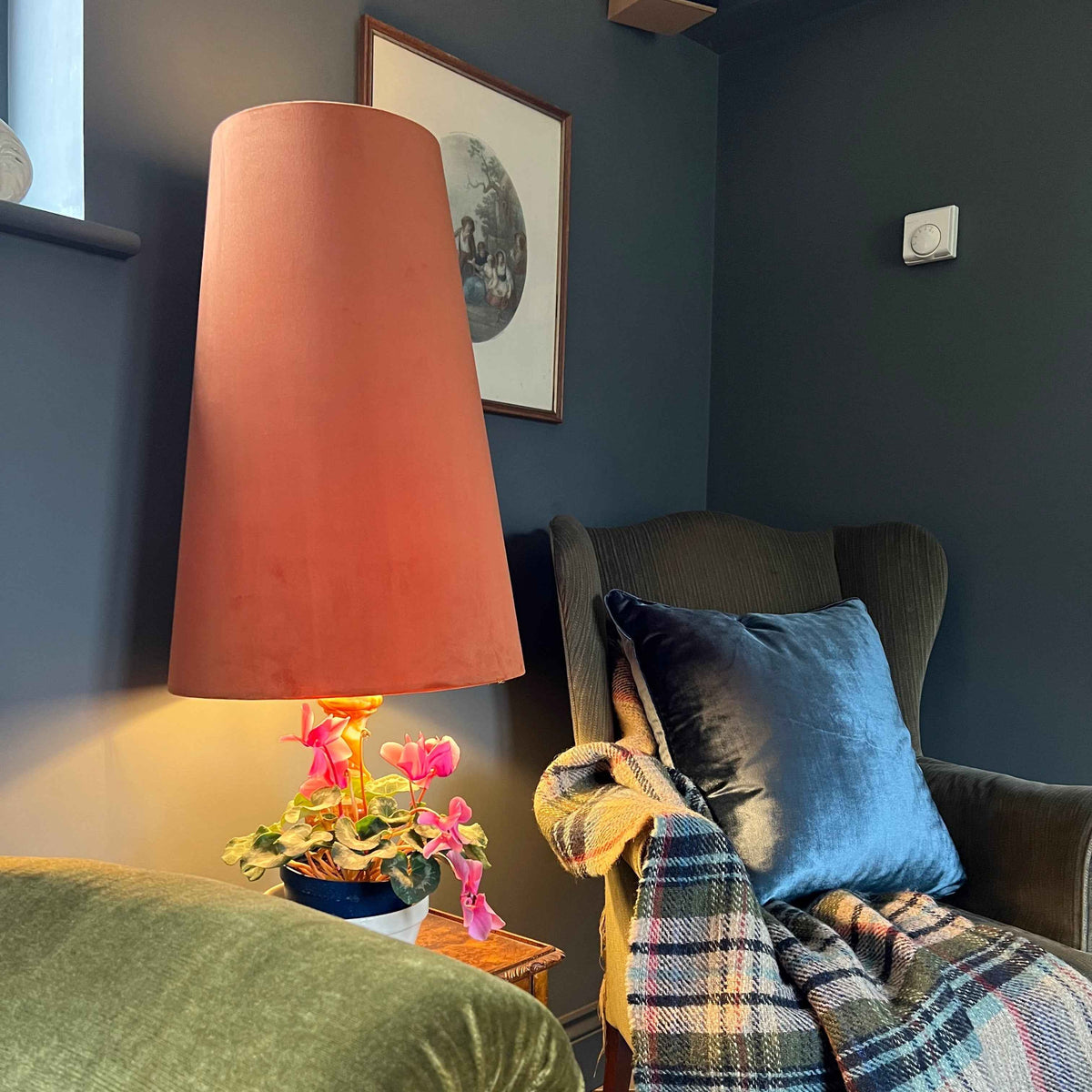 Burnt Orange Velvet Lampshade | Extra Tall Cone Light Shade | Bespoke Handmade UK