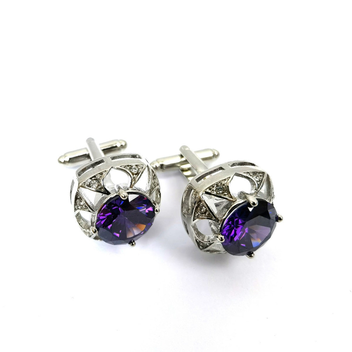 Silver Purple Gem Stone Cufflinks