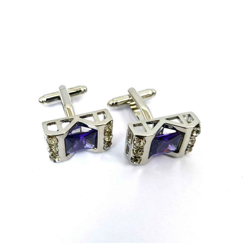 Silver Purple Gem Stone Rectangle Cufflinks