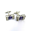 Silver Purple Gem Stone Rectangle Cufflinks