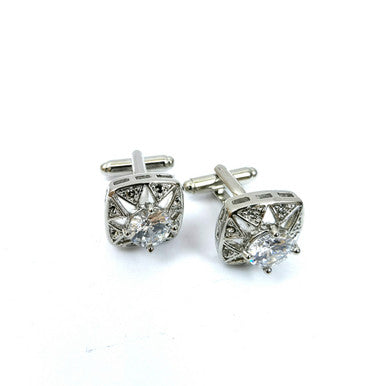 Silver Hollow Crystal Cufflinks