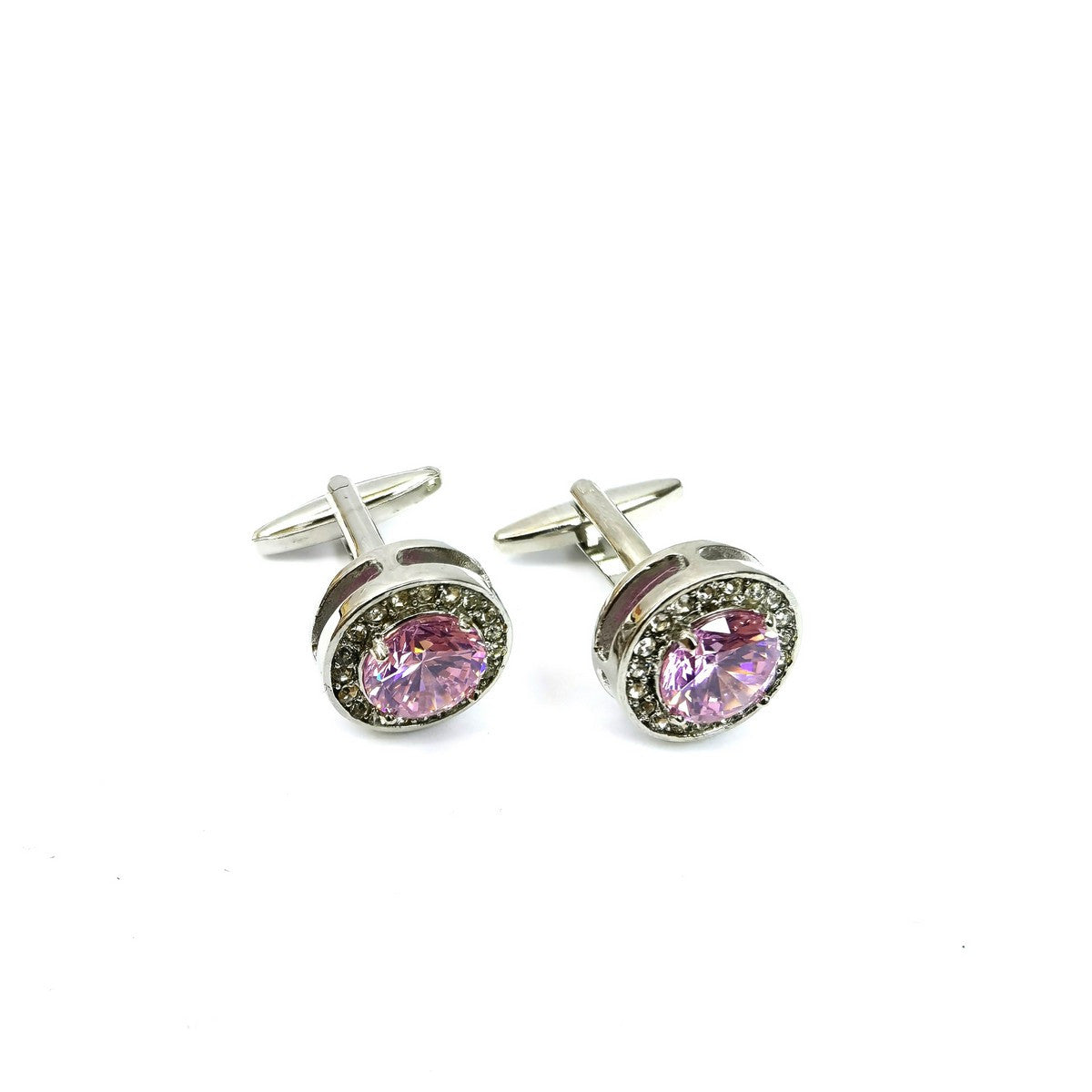 Round Pink Gemstone Cufflinks