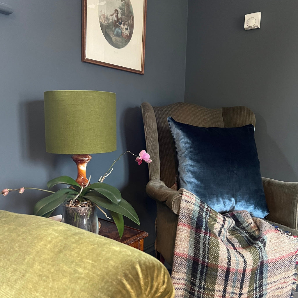 Olive Linen Drum Lampshade | Handmade Ceiling Light Shade | Bespoke UK