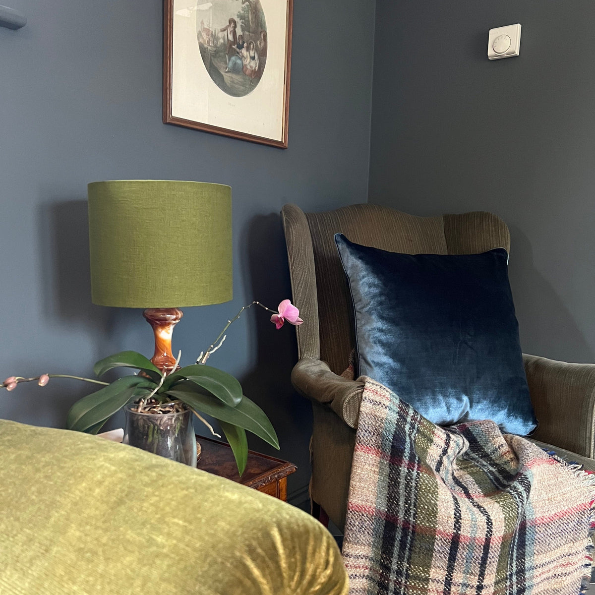 Olive Linen Drum Lampshade | Handmade Ceiling Light Shade | Bespoke UK