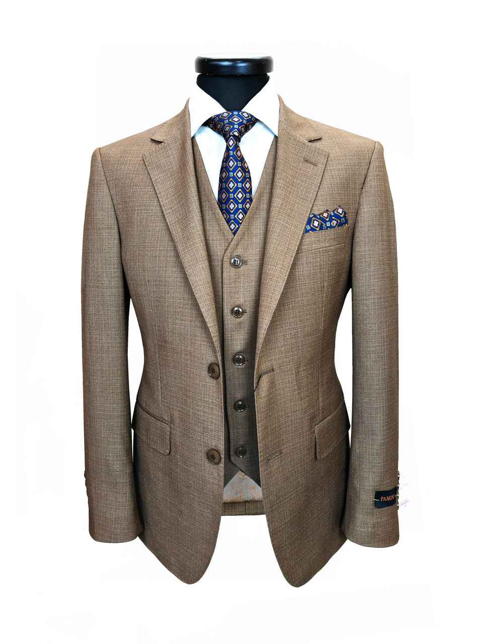 Men’s Slim Fit 3-Piece Wool-Blend Suit – Light Brown
