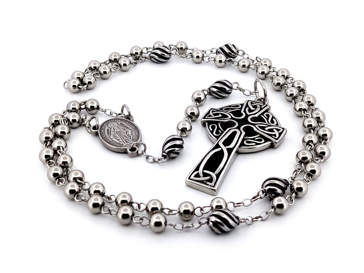 Miraculous Medal 304 stainless steel rosary beads with stainless steel Celtic Cross.