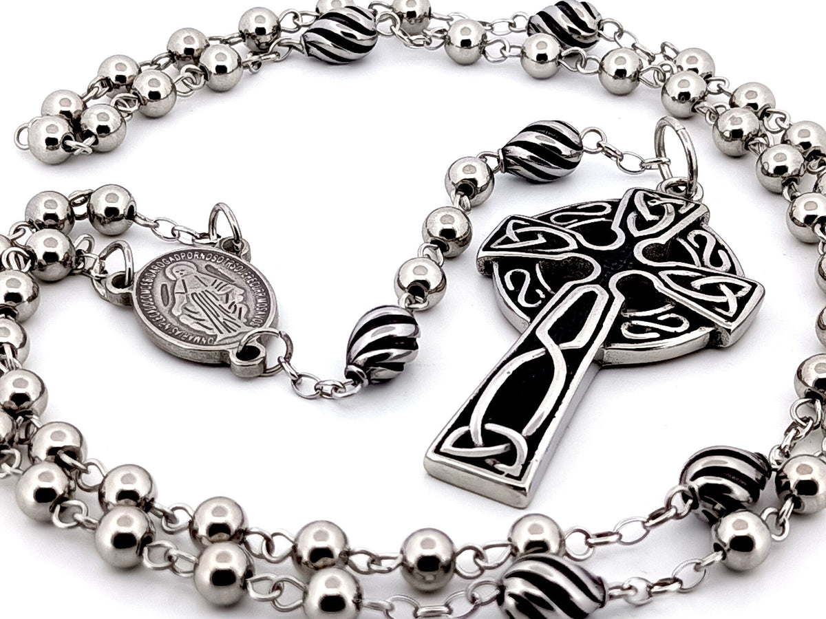 Miraculous Medal 304 stainless steel rosary beads with stainless steel Celtic Cross.