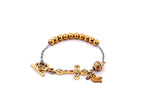 Holy Spirit 18K gold plated stainless steel single decade rosary bead bracelet with 18K cubic zirconia cross.