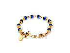 Miraculous medal blue Preciosa crystal single decade rosary bead bracelet with 18ct gold cubic zirconia cross.