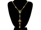 Praying Virgin Mary 925 sterling silver and 18K gold plated stainless steel necklace with small cubic zirconia cross.