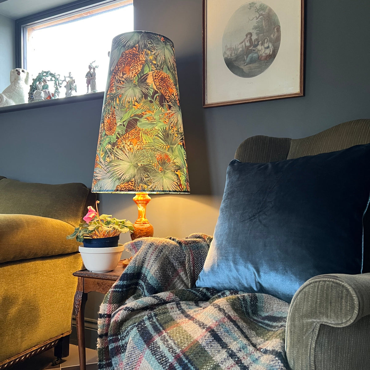 Tropical Cheetah Velvet cone lampshade, extra tall lampshade