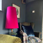 Cerise Pink Velvet Lampshade | Extra Tall Cone Light Shade | Bespoke Handmade UK