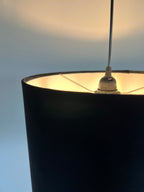 Black velvet drum lampshade/ ceiling shade with a white lining