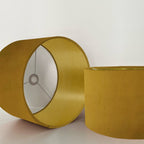 Mustard velvet drum lampshade/ ceiling shade with a metallic brushed gold lining