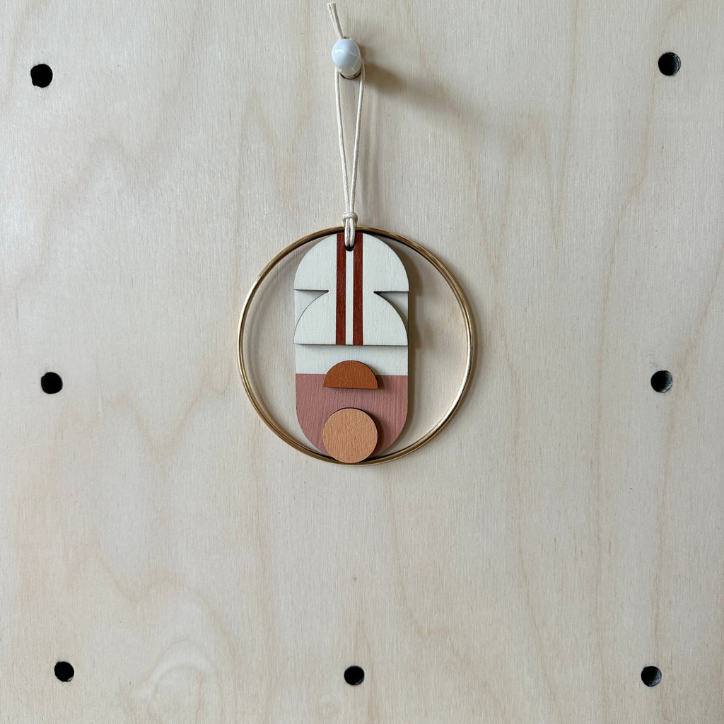 Warm Tones Small Geometric Wall Hanging - Mini Mid-Century Wall Art - Little Wooden Decoration - Contemporary Wall Decor