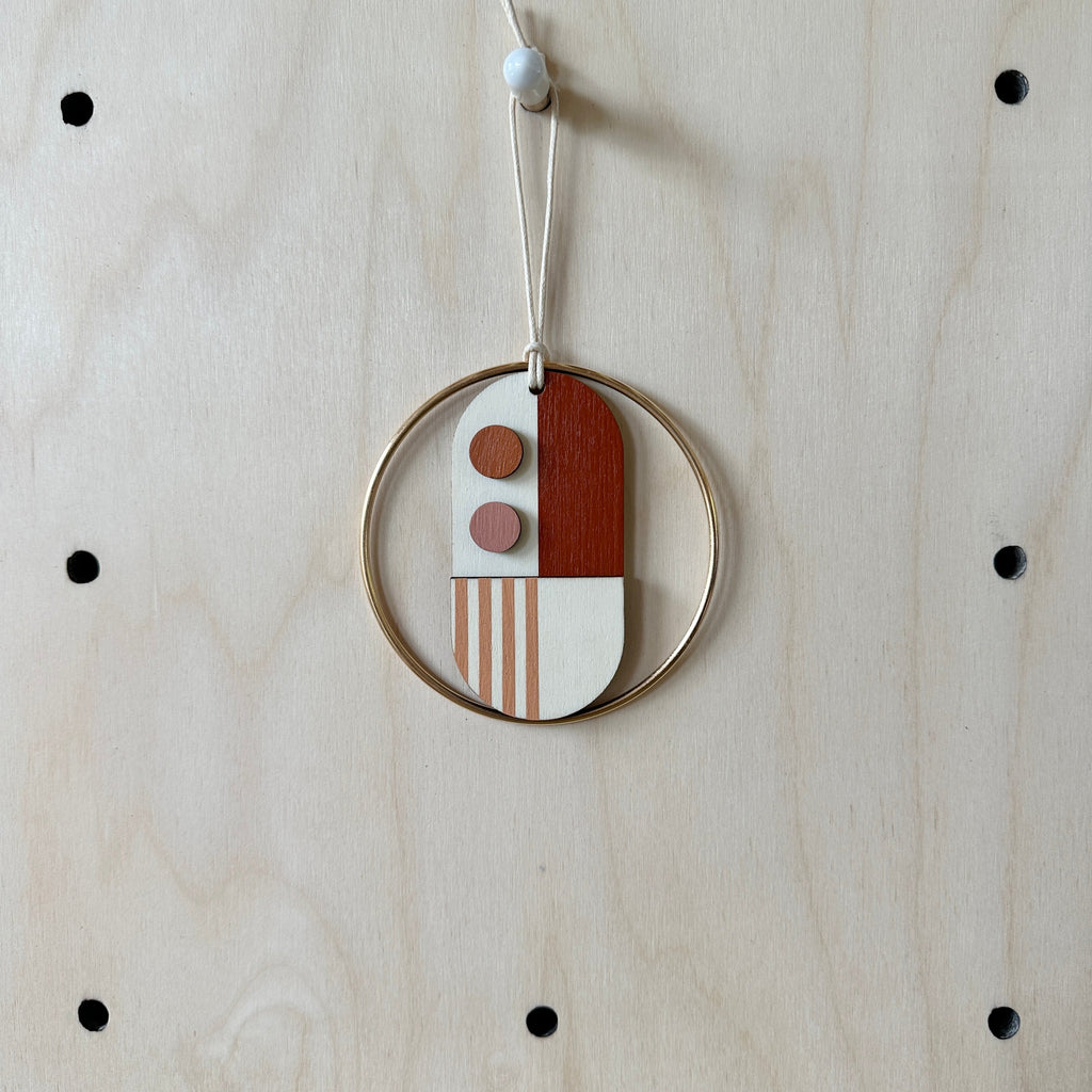 Warm Tones Small Geometric Wall Hanging - Mini Mid-Century Wall Art - Little Wooden Decoration - Contemporary Wall Decor