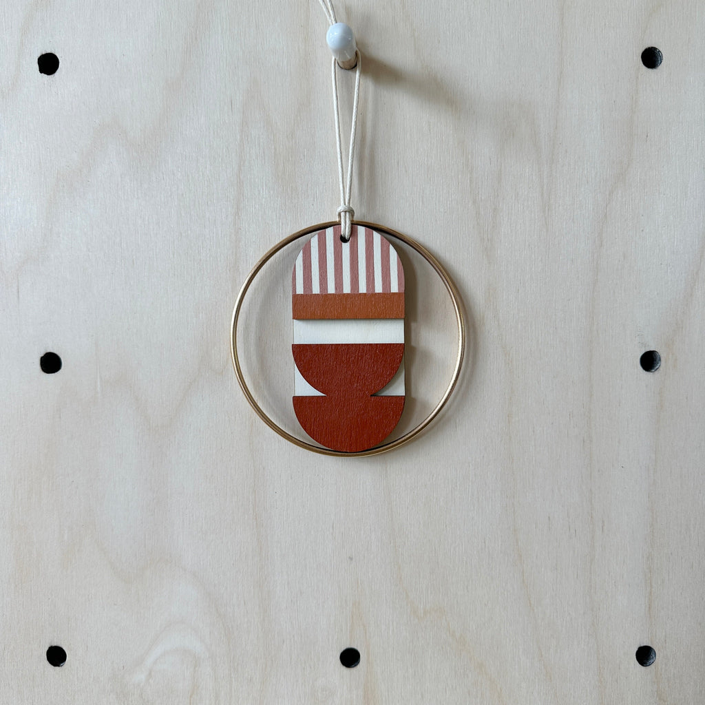 Warm Tones Small Geometric Wall Hanging - Mini Mid-Century Wall Art - Little Wooden Decoration - Contemporary Wall Decor