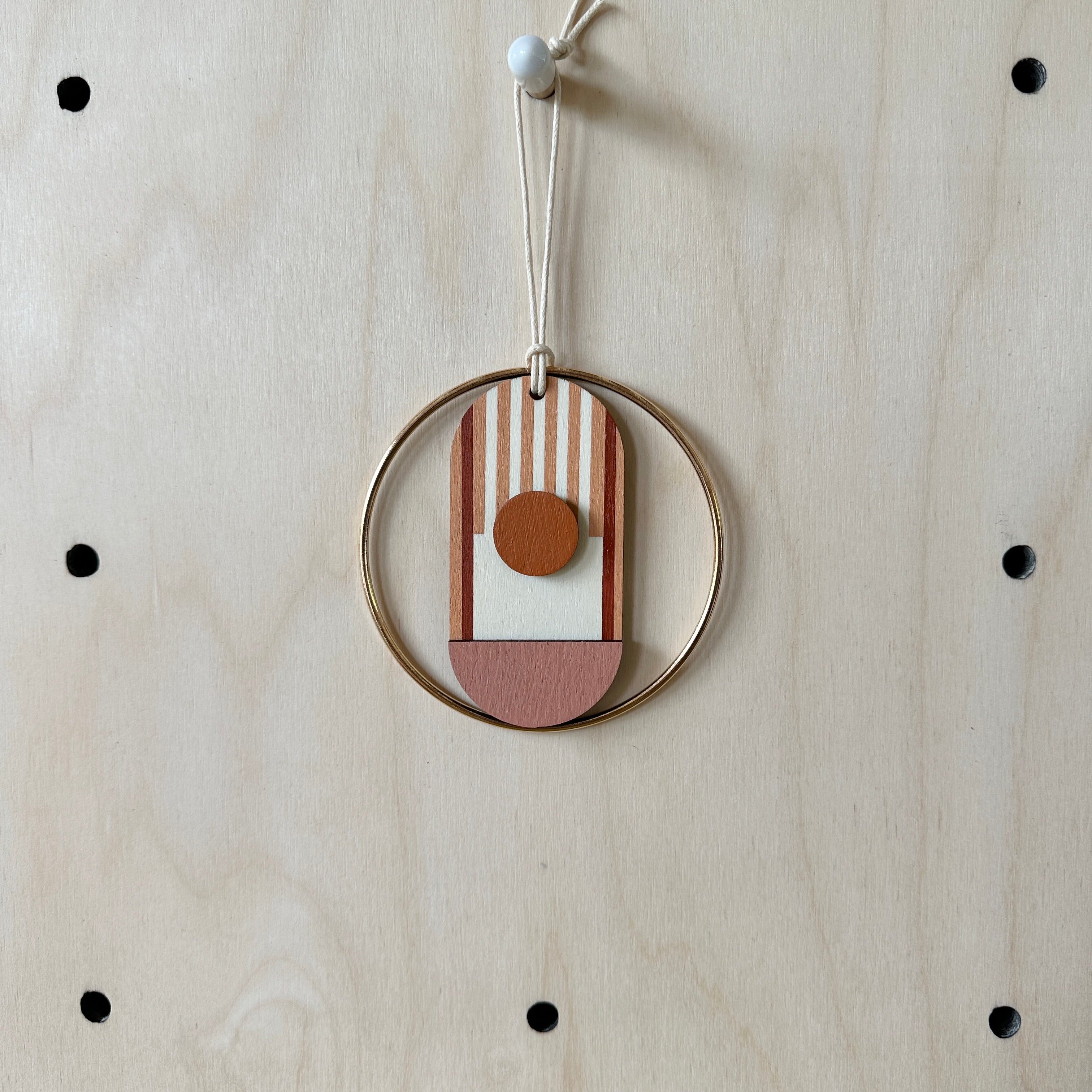 Warm Tones Small Geometric Wall Hanging - Mini Mid-Century Wall Art - Little Wooden Decoration - Contemporary Wall Decor