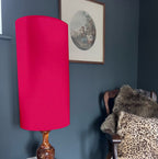 Cerise Pink Cotton Lampshade | Extra Tall Cylinder Ceiling Light Shade | Bespoke Handmade UK