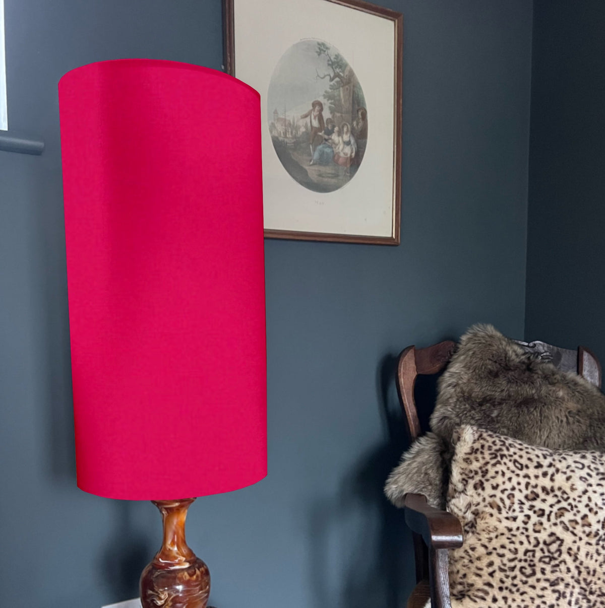 Cerise Pink Cotton Lampshade | Extra Tall Cylinder Ceiling Light Shade | Bespoke Handmade UK