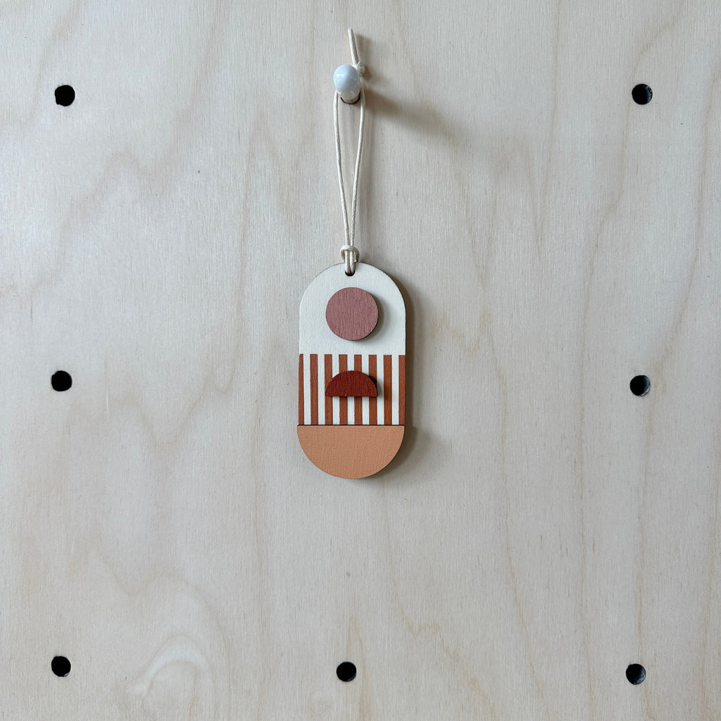 Warm Tones Small Geometric Wall Hanging - Mini Mid-Century Wall Art - Little Wooden Decoration - Contemporary Wall Decor