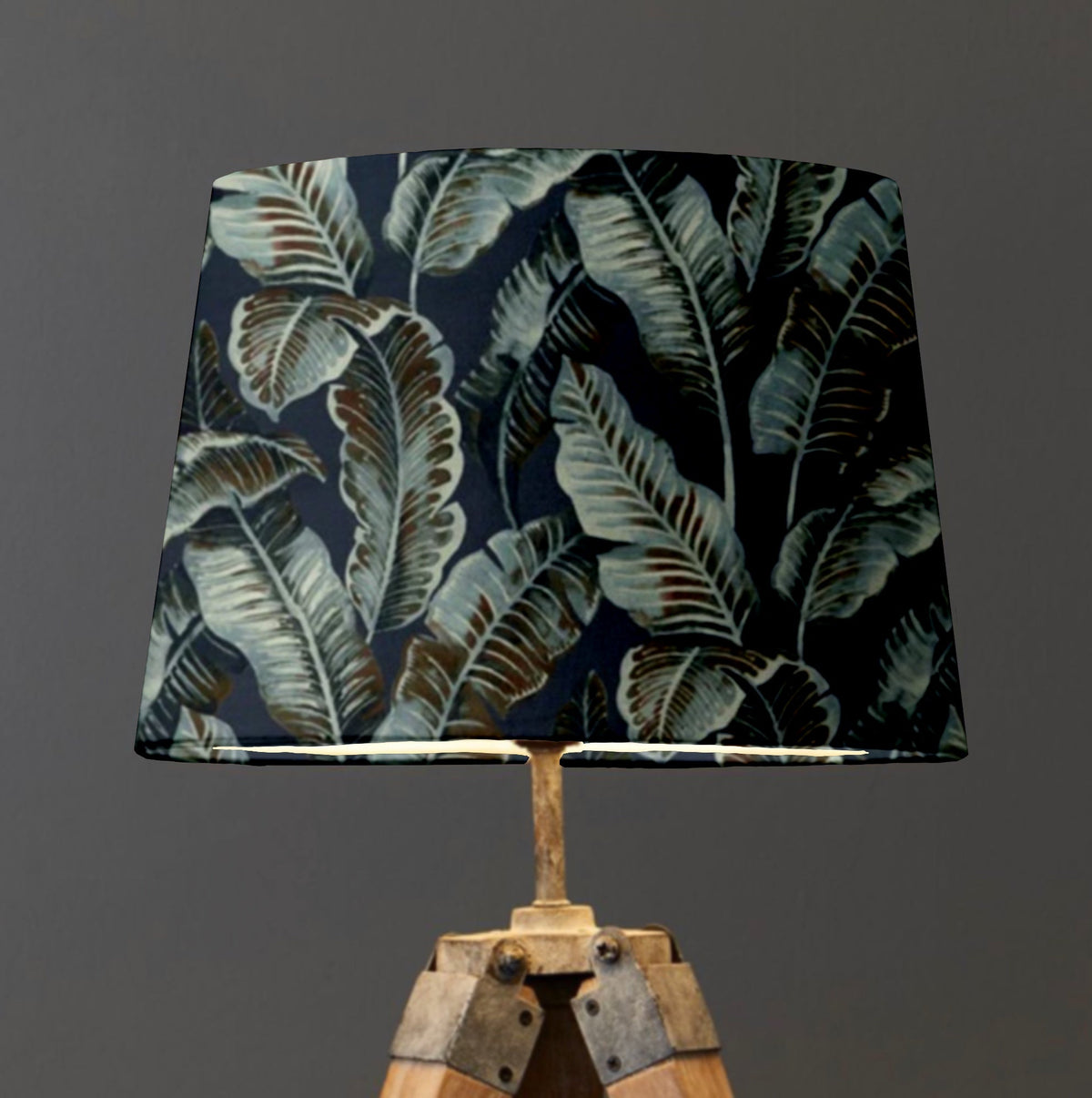 Navy Leaves Velvet Lampshade | French Drum Ceiling Light Shade | Bespoke Handmade Empire Lampshade