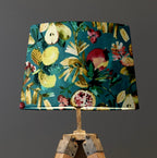 Teal Fruit Garden Velvet French Drum Lampshade | Handmade Ceiling Light Shade | UK