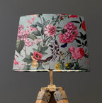 Light Blue Butterfly Floral Velvet Lampshade | French Drum Ceiling Light Shade | Bespoke Handmade Empire Lampshade
